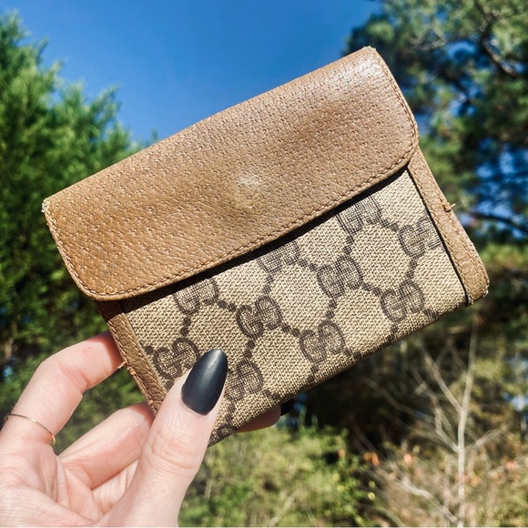 Vintage Gucci Leather/Vinyl Bifold Brown Wallet GG Gold Hardware GG Monogram Web - Picture 3 of 17